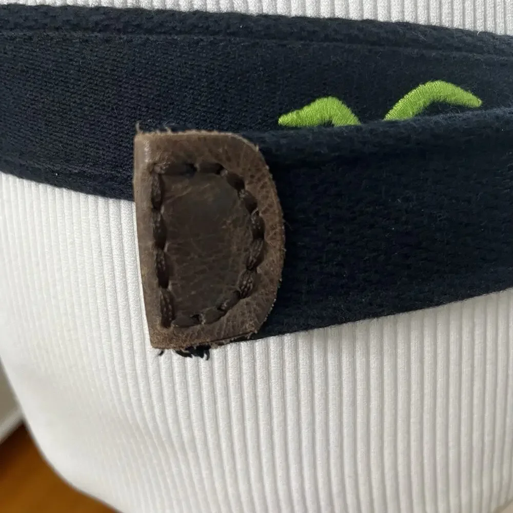 Men’s Hollister D-Ring Belt Navy Blue Neon Green Seagull Logo Coastal Surf 44”